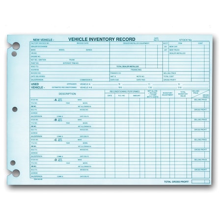 Asp Vehicle Inventory Record - Prints In Green Ink (Form Dsa-542-85) Pk 790